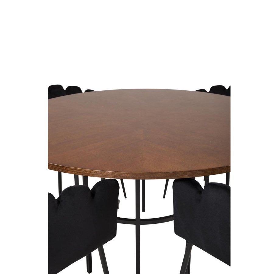 VENTURE DESIGN Copenhagen spisebordsst, m. 4 stole - brun finer/sort metal og sort fljl/sort metal