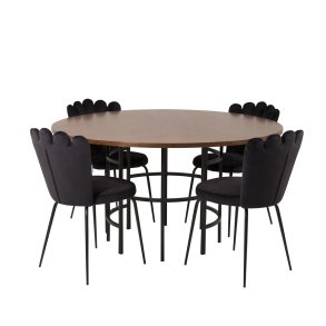VENTURE DESIGN Copenhagen spisebordsst, m. 4 stole - brun finer/sort metal og sort fljl/sort metal