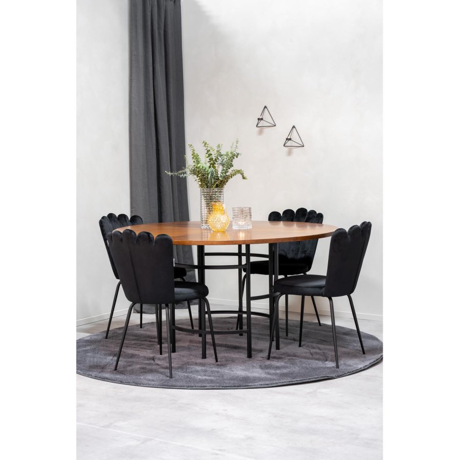 VENTURE DESIGN Copenhagen spisebordsst, m. 4 stole - brun finer/sort metal og sort fljl/sort metal