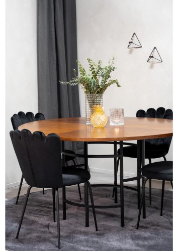 VENTURE DESIGN Copenhagen spisebordsst, m. 4 stole - brun finer/sort metal og sort fljl/sort metal