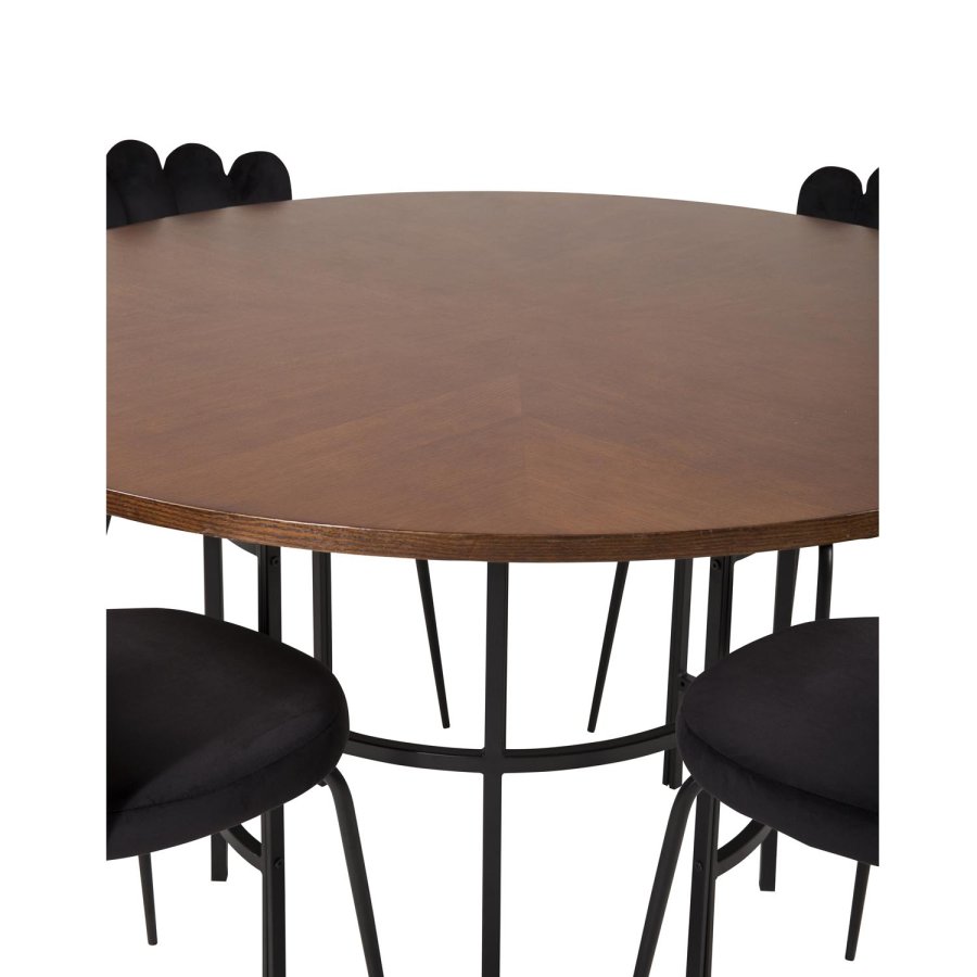 VENTURE DESIGN Copenhagen spisebordsst, m. 4 stole - brun finer/sort metal og sort fljl/sort metal