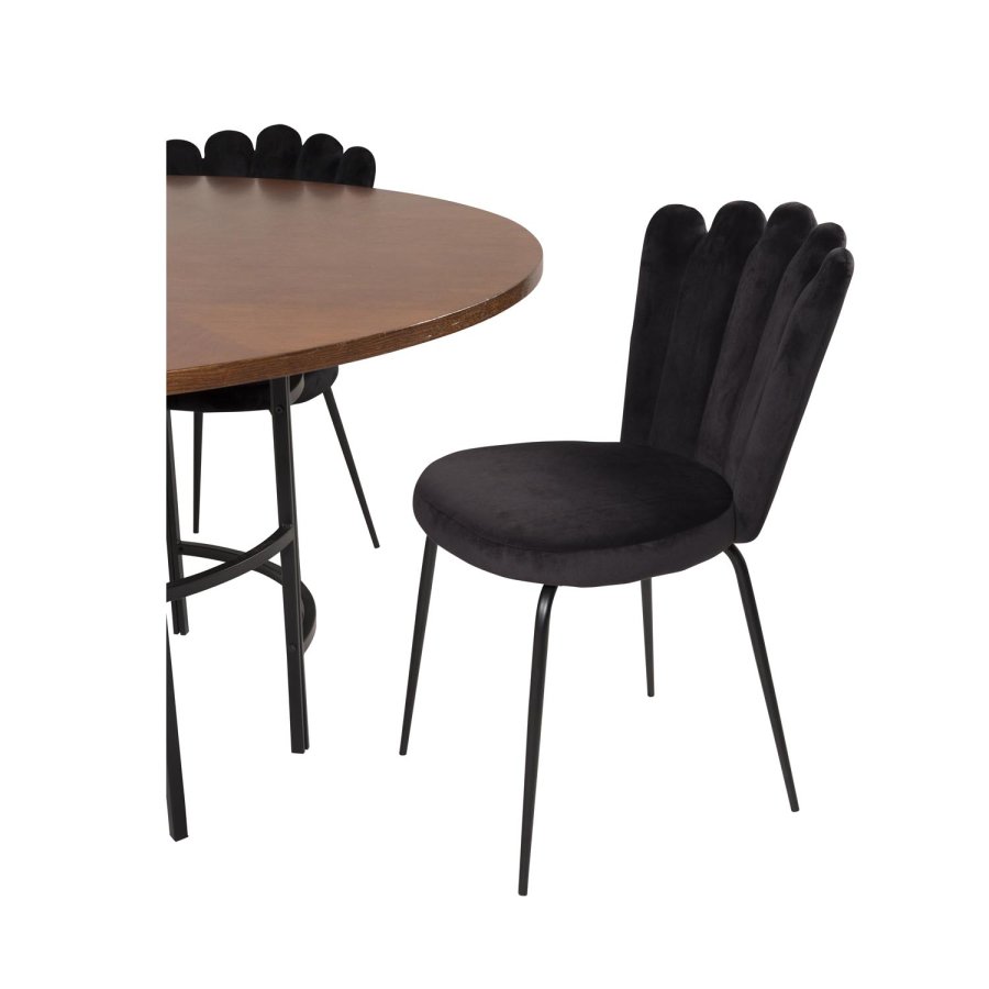 VENTURE DESIGN Copenhagen spisebordsst, m. 4 stole - brun finer/sort metal og sort fljl/sort metal