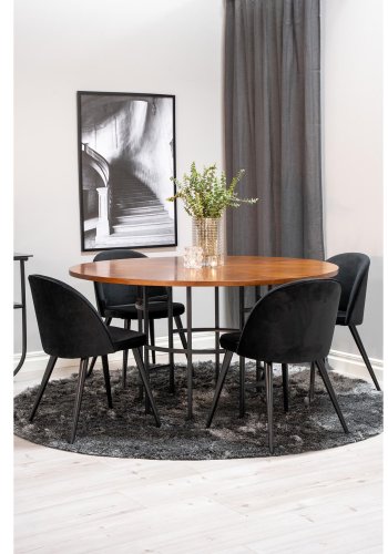 VENTURE DESIGN Copenhagen spisebordsst, m. 4 stole - brun finer/sort metal og sort fljl/sort metal