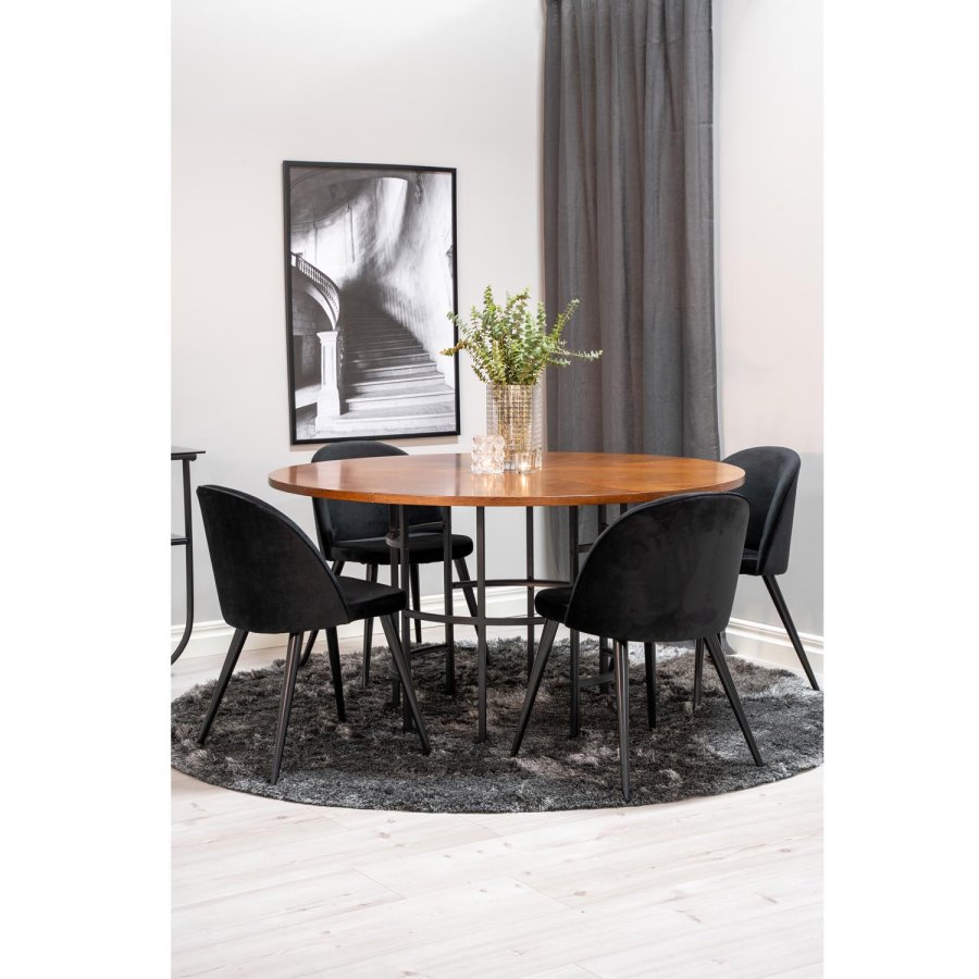 VENTURE DESIGN Copenhagen spisebordsst, m. 4 stole - brun finer/sort metal og sort fljl/sort metal