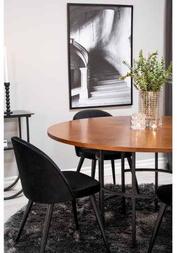 VENTURE DESIGN Copenhagen spisebordsst, m. 4 stole - brun finer/sort metal og sort fljl/sort metal