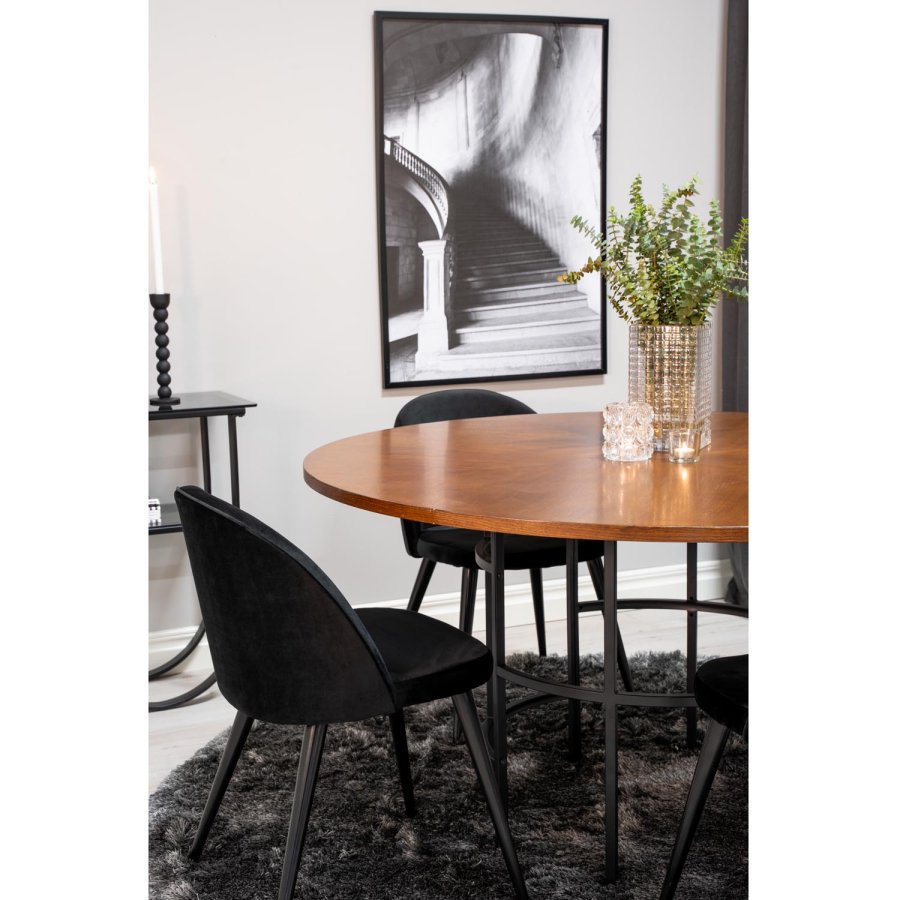 VENTURE DESIGN Copenhagen spisebordsst, m. 4 stole - brun finer/sort metal og sort fljl/sort metal