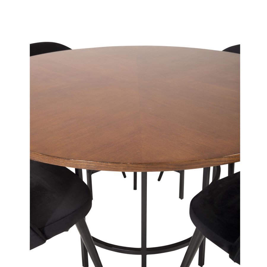 VENTURE DESIGN Copenhagen spisebordsst, m. 4 stole - brun finer/sort metal og sort fljl/sort metal
