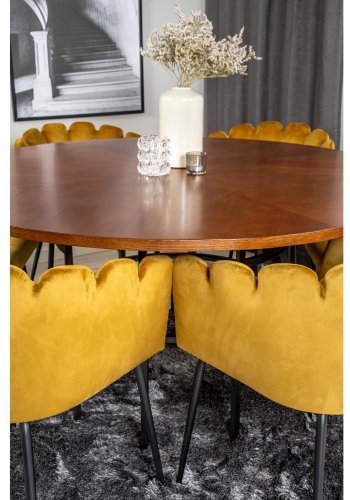 VENTURE DESIGN Copenhagen spisebordsst, m. 4 stole - brun finer/sort metal og gul fljl/sort metal