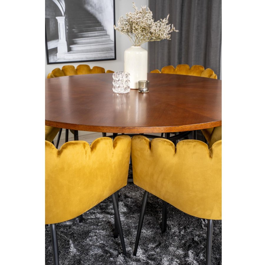 VENTURE DESIGN Copenhagen spisebordsst, m. 4 stole - brun finer/sort metal og gul fljl/sort metal