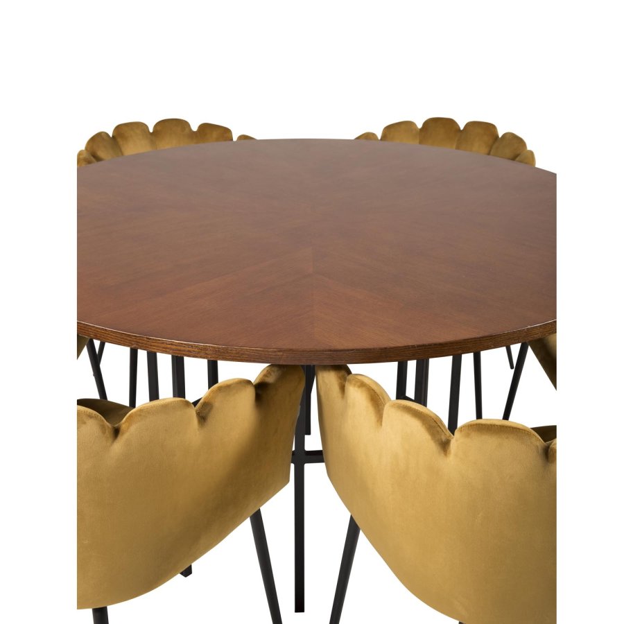 VENTURE DESIGN Copenhagen spisebordsst, m. 4 stole - brun finer/sort metal og gul fljl/sort metal