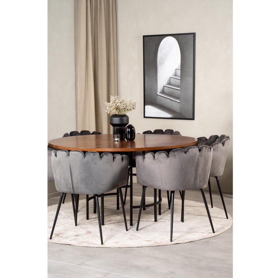 VENTURE DESIGN Copenhagen spisebordsst, m. 4 stole - brun finer/sort metal og gr fljl/sort metal