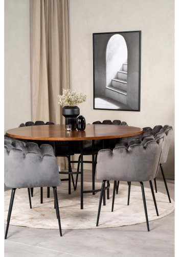 VENTURE DESIGN Copenhagen spisebordsst, m. 4 stole - brun finer/sort metal og gr fljl/sort metal