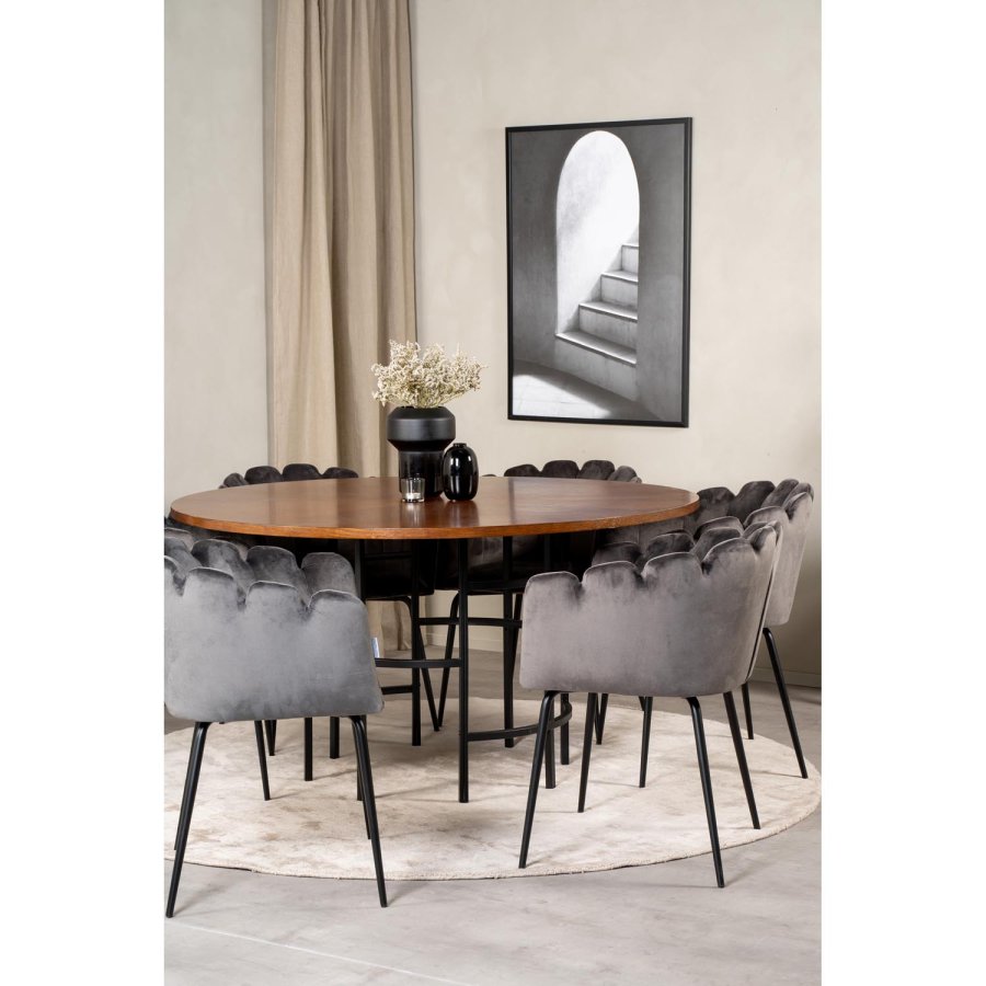 VENTURE DESIGN Copenhagen spisebordsst, m. 4 stole - brun finer/sort metal og gr fljl/sort metal