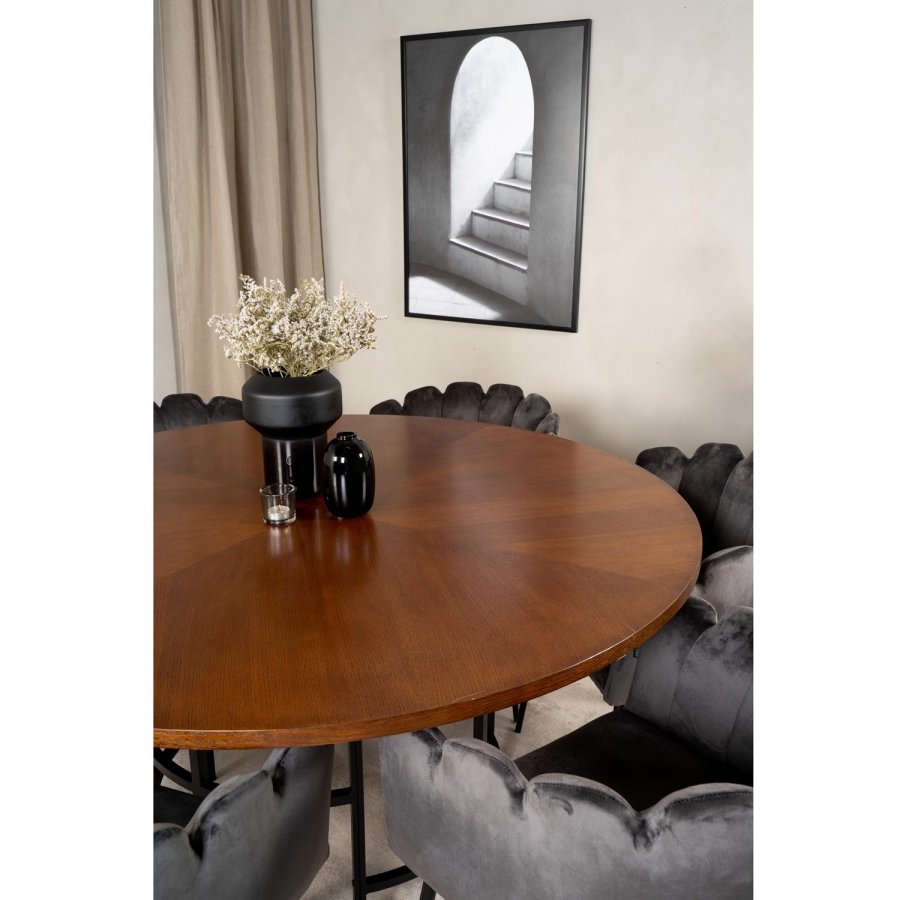 VENTURE DESIGN Copenhagen spisebordsst, m. 4 stole - brun finer/sort metal og gr fljl/sort metal