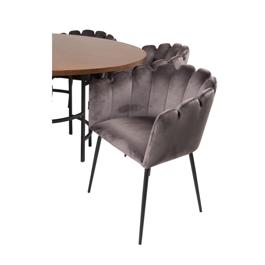 VENTURE DESIGN Copenhagen spisebordsst, m. 4 stole - brun finer/sort metal og gr fljl/sort metal