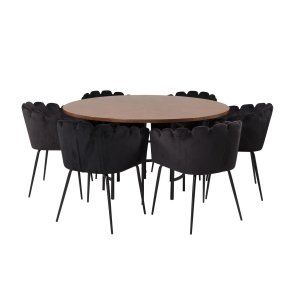 VENTURE DESIGN Copenhagen spisebordsst, m. 4 stole - brun finer/sort metal og sort fljl/sort metal