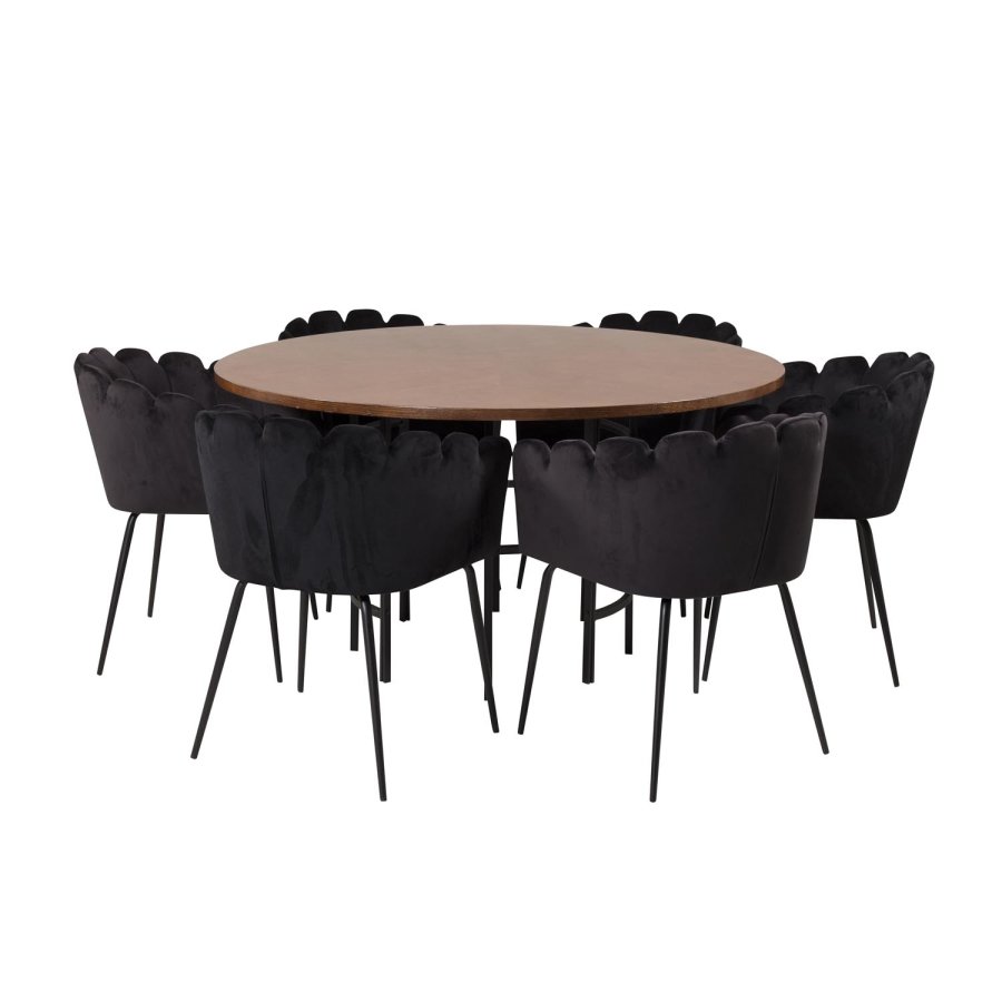 VENTURE DESIGN Copenhagen spisebordsst, m. 4 stole - brun finer/sort metal og sort fljl/sort metal