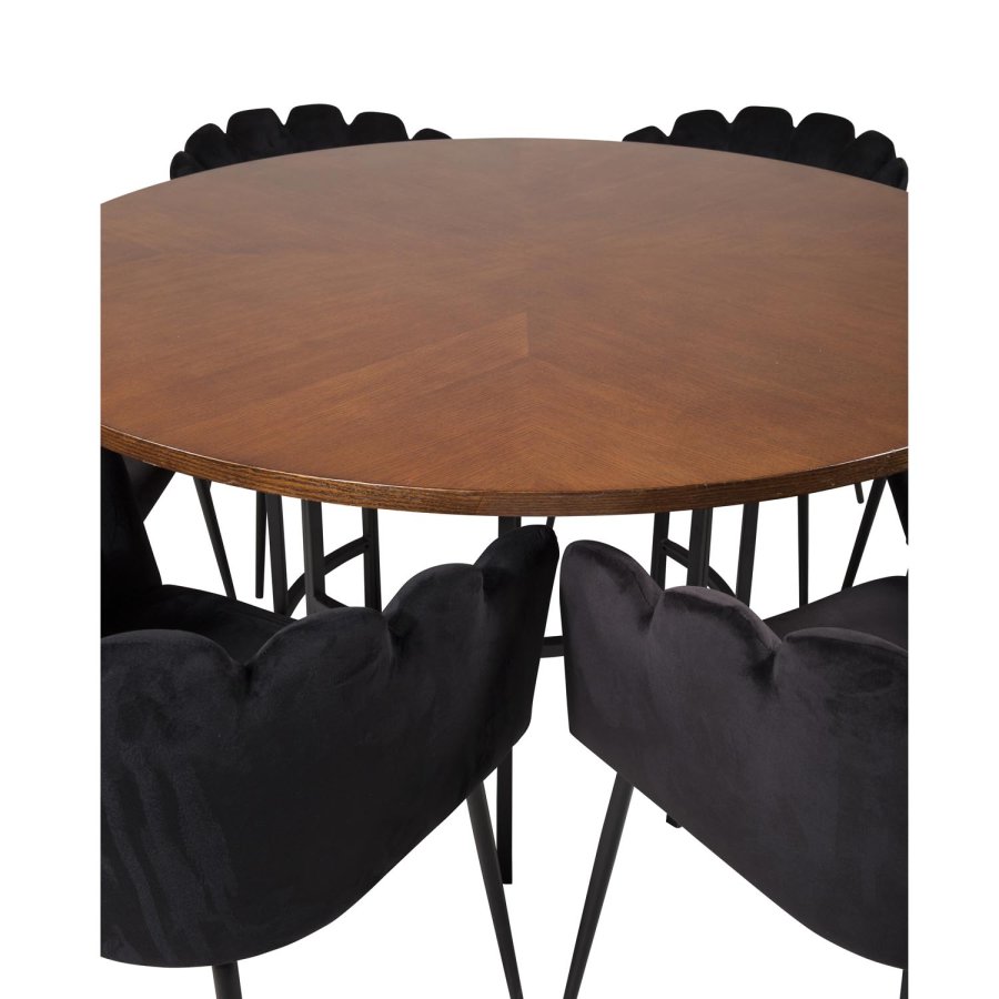 VENTURE DESIGN Copenhagen spisebordsst, m. 4 stole - brun finer/sort metal og sort fljl/sort metal