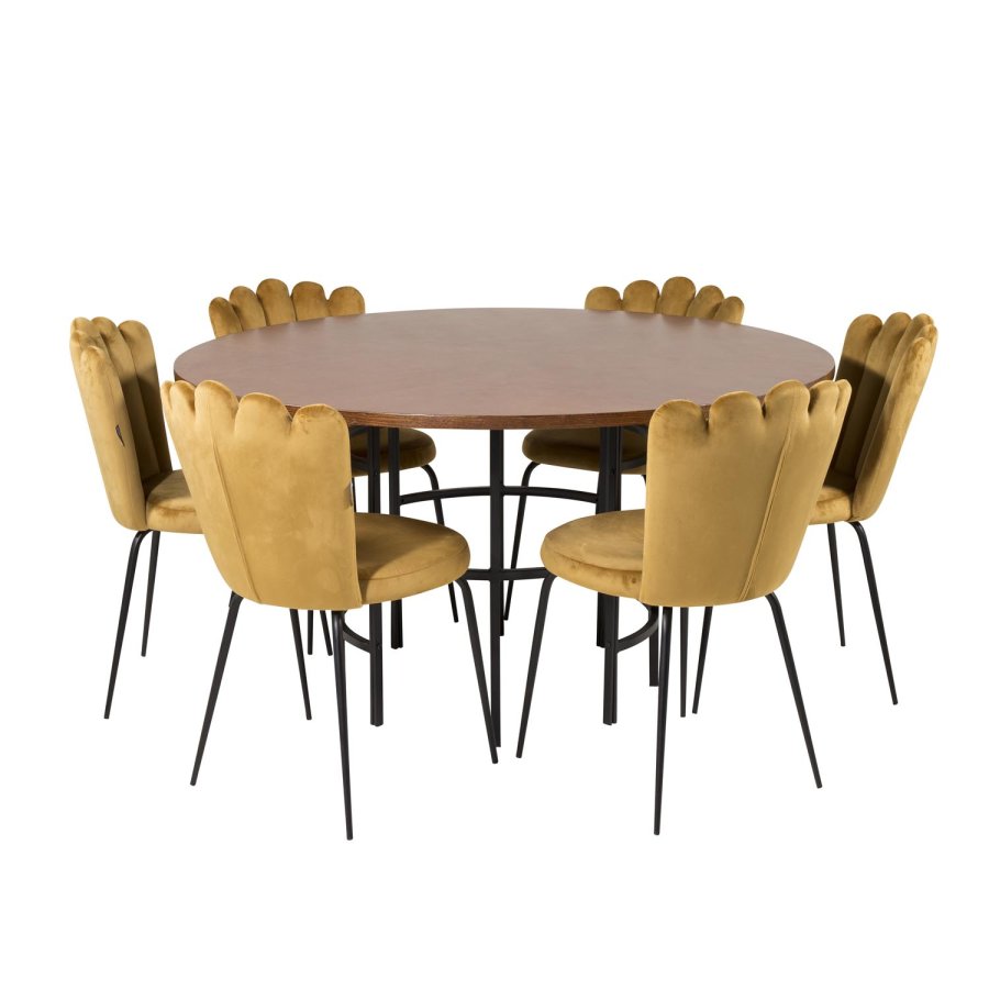 VENTURE DESIGN Copenhagen spisebordsst, m. 4 stole - brun finer/sort metal og gul fljl/sort metal