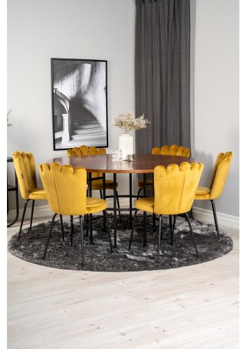 VENTURE DESIGN Copenhagen spisebordsst, m. 4 stole - brun finer/sort metal og gul fljl/sort metal