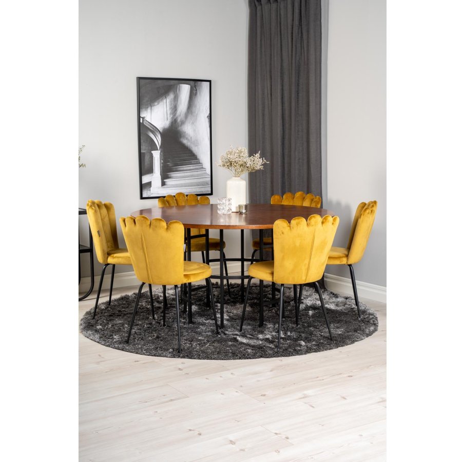 VENTURE DESIGN Copenhagen spisebordsst, m. 4 stole - brun finer/sort metal og gul fljl/sort metal
