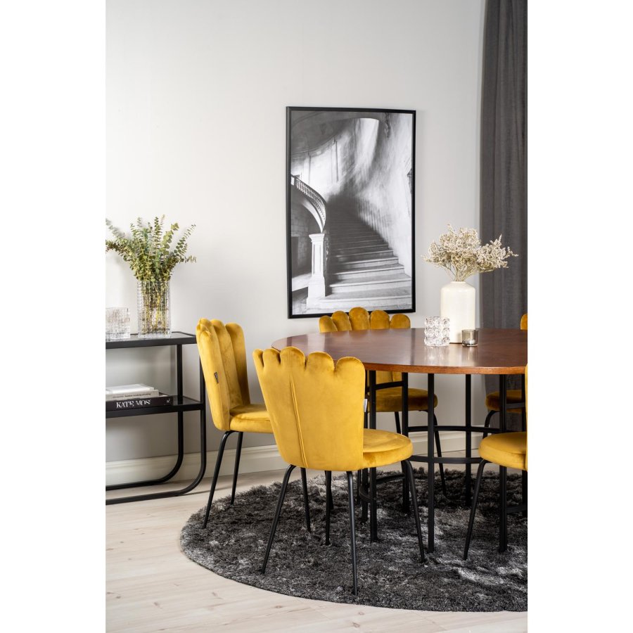 VENTURE DESIGN Copenhagen spisebordsst, m. 4 stole - brun finer/sort metal og gul fljl/sort metal