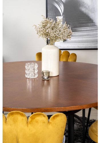 VENTURE DESIGN Copenhagen spisebordsst, m. 4 stole - brun finer/sort metal og gul fljl/sort metal