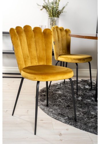 VENTURE DESIGN Copenhagen spisebordsst, m. 4 stole - brun finer/sort metal og gul fljl/sort metal