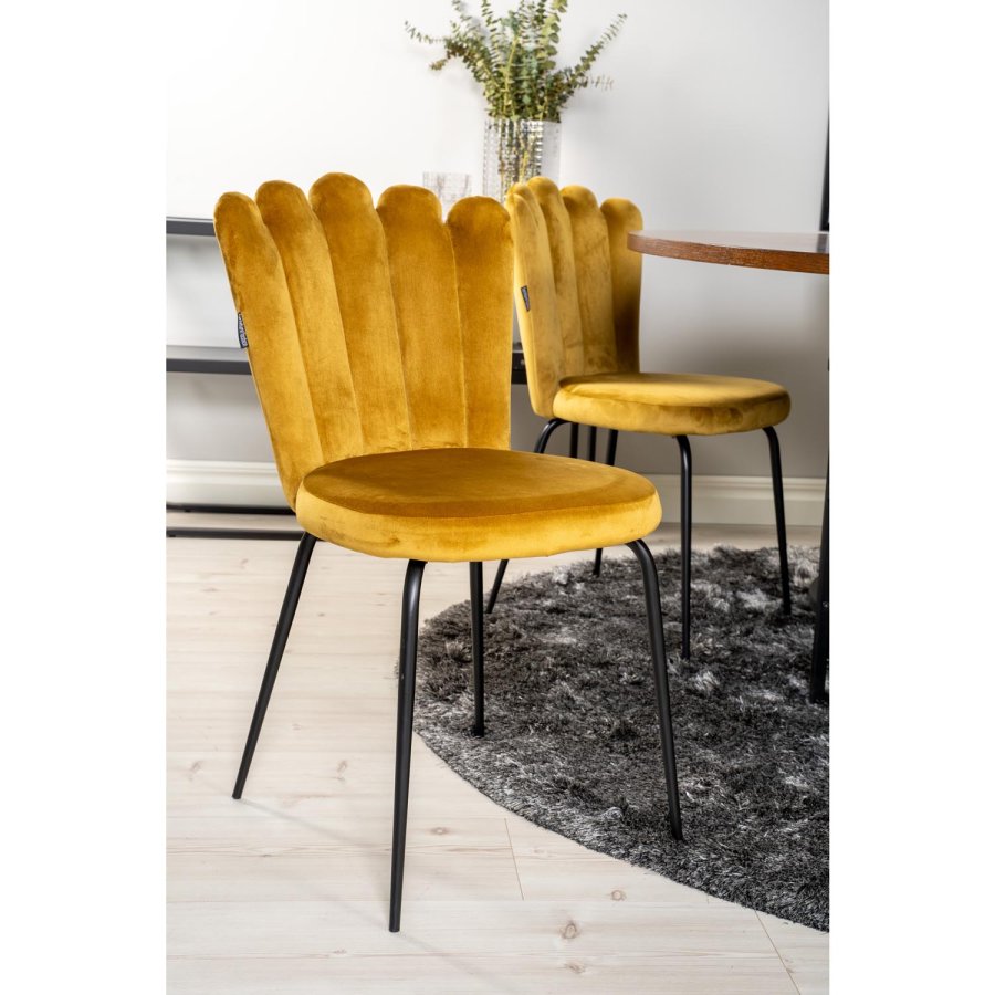 VENTURE DESIGN Copenhagen spisebordsst, m. 4 stole - brun finer/sort metal og gul fljl/sort metal