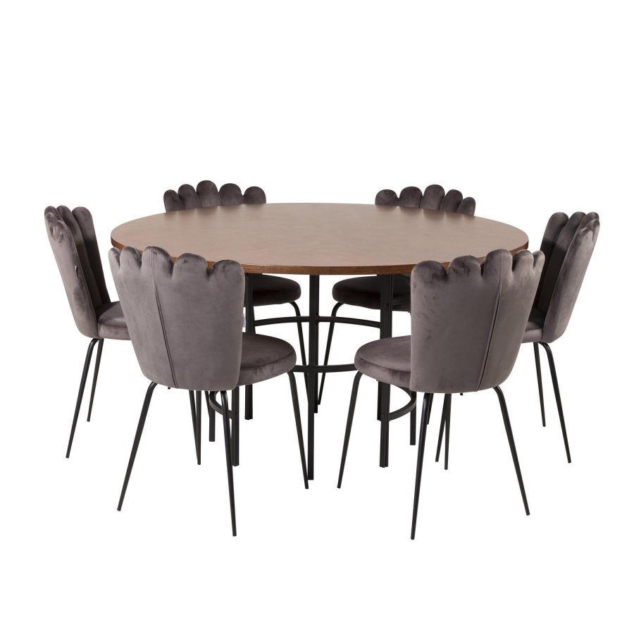 VENTURE DESIGN Copenhagen spisebordsst, m. 4 stole - brun finer/sort metal og gr fljl/sort metal