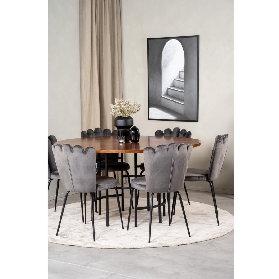 VENTURE DESIGN Copenhagen spisebordsst, m. 4 stole - brun finer/sort metal og gr fljl/sort metal