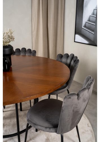 VENTURE DESIGN Copenhagen spisebordsst, m. 4 stole - brun finer/sort metal og gr fljl/sort metal