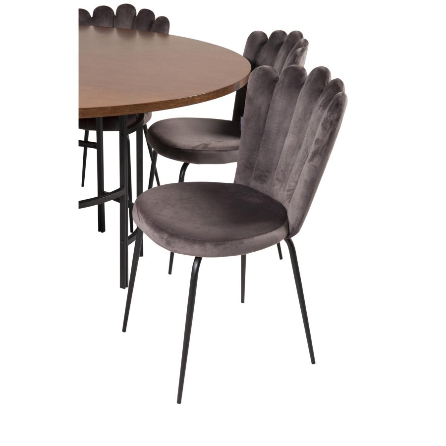 VENTURE DESIGN Copenhagen spisebordsst, m. 4 stole - brun finer/sort metal og gr fljl/sort metal