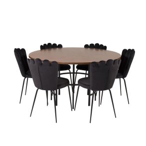 VENTURE DESIGN Copenhagen spisebordsst, m. 4 stole - brun finer/sort metal og sort fljl/sort metal