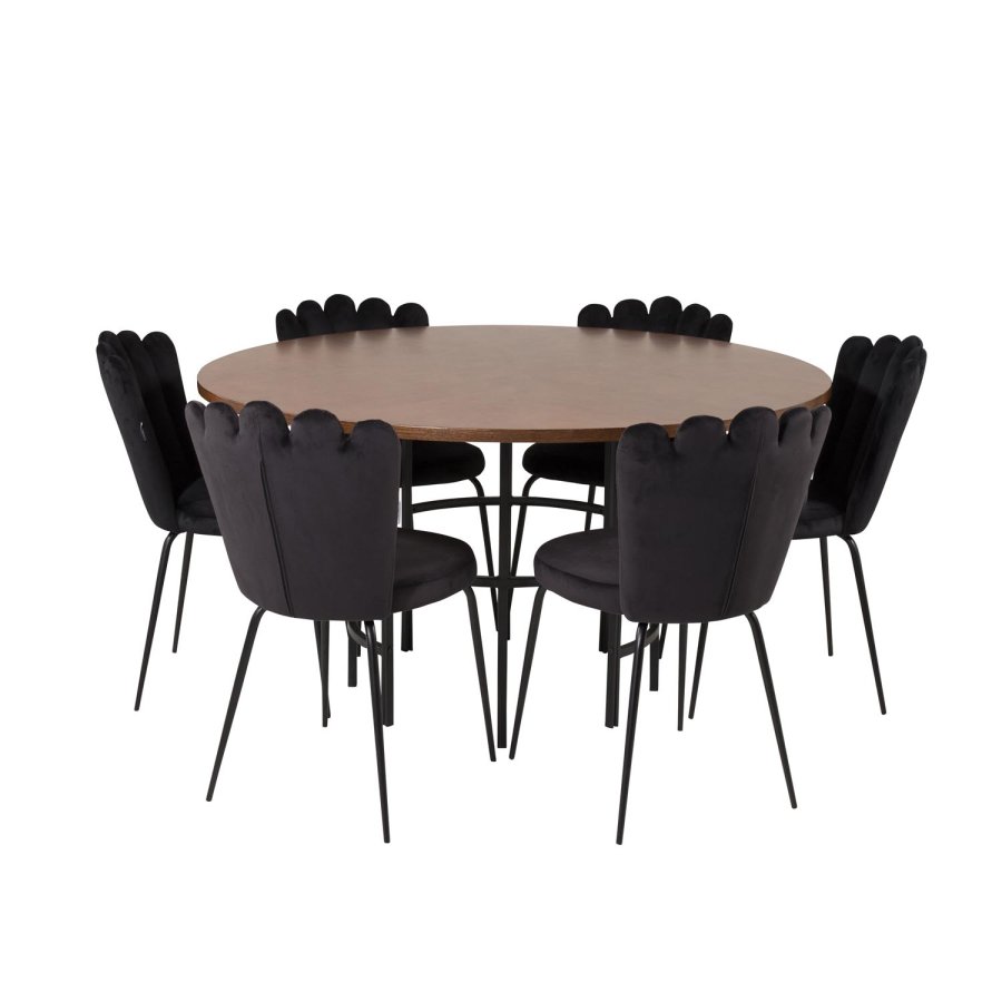 VENTURE DESIGN Copenhagen spisebordsst, m. 4 stole - brun finer/sort metal og sort fljl/sort metal