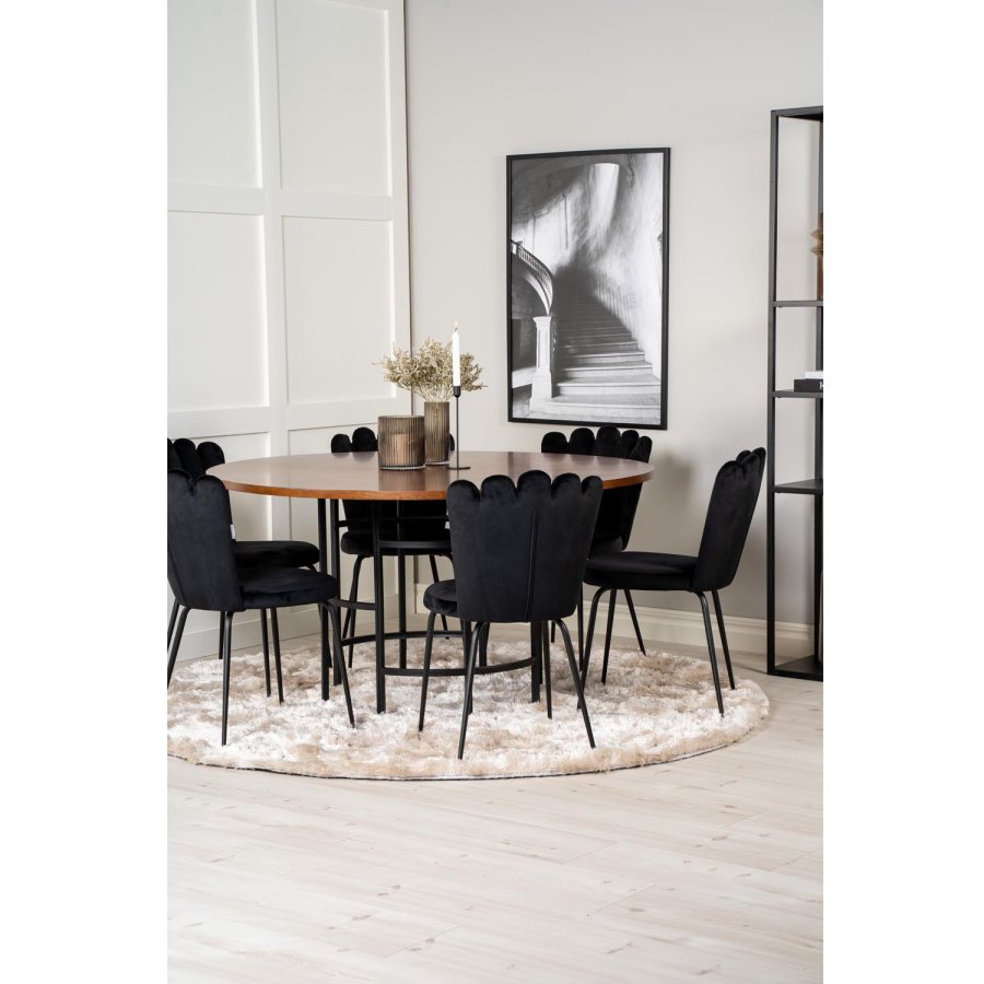 VENTURE DESIGN Copenhagen spisebordsst, m. 4 stole - brun finer/sort metal og sort fljl/sort metal