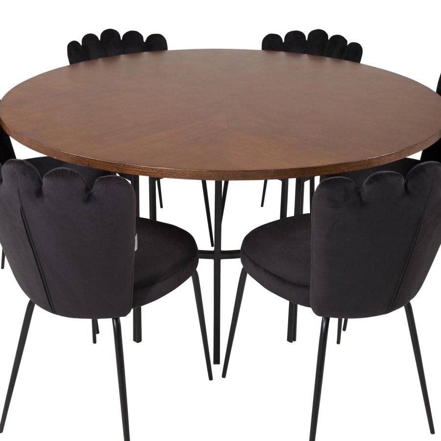 VENTURE DESIGN Copenhagen spisebordsst, m. 4 stole - brun finer/sort metal og sort fljl/sort metal