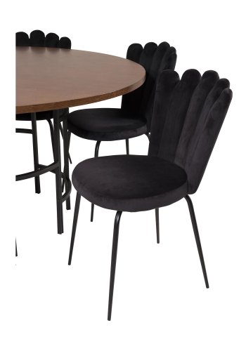 VENTURE DESIGN Copenhagen spisebordsst, m. 4 stole - brun finer/sort metal og sort fljl/sort metal