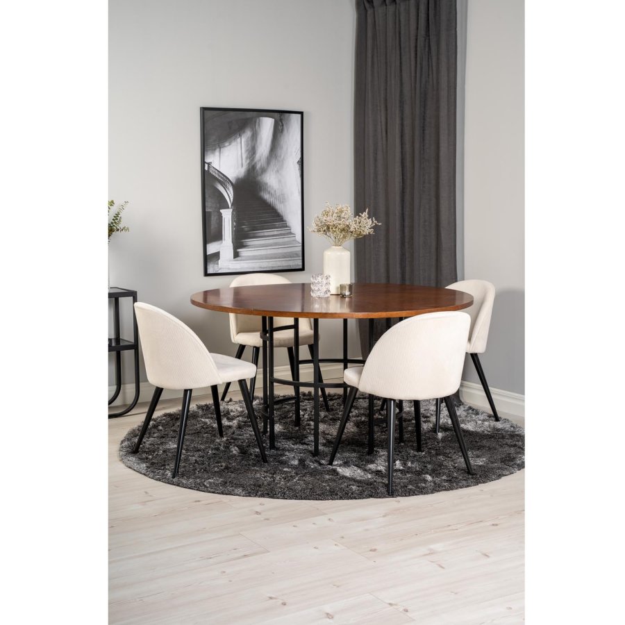 VENTURE DESIGN Copenhagen spisebordsst, m. 4 stole - brun finer/sort metal, beige fljl/sort metal