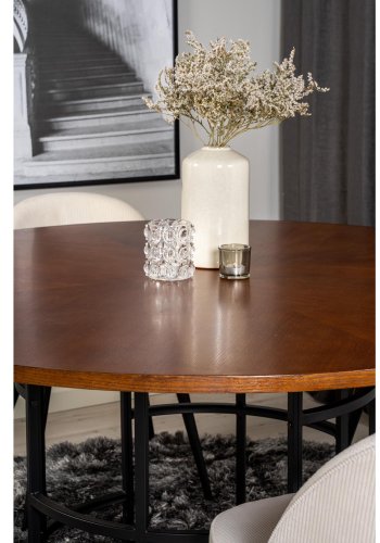 VENTURE DESIGN Copenhagen spisebordsst, m. 4 stole - brun finer/sort metal, beige fljl/sort metal