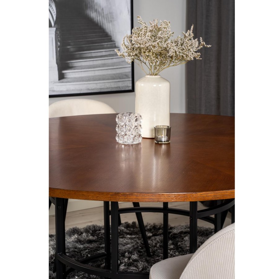 VENTURE DESIGN Copenhagen spisebordsst, m. 4 stole - brun finer/sort metal, beige fljl/sort metal