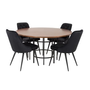 VENTURE DESIGN Copenhagen spisebordsst, m. 4 stole - brun finer/sort metal og sort fljl/sort metal