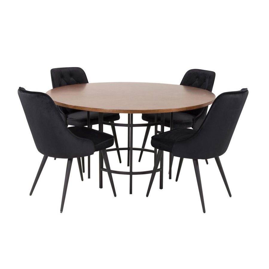 VENTURE DESIGN Copenhagen spisebordsst, m. 4 stole - brun finer/sort metal og sort fljl/sort metal