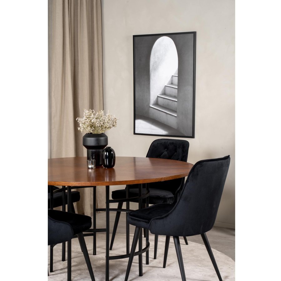 VENTURE DESIGN Copenhagen spisebordsst, m. 4 stole - brun finer/sort metal og sort fljl/sort metal