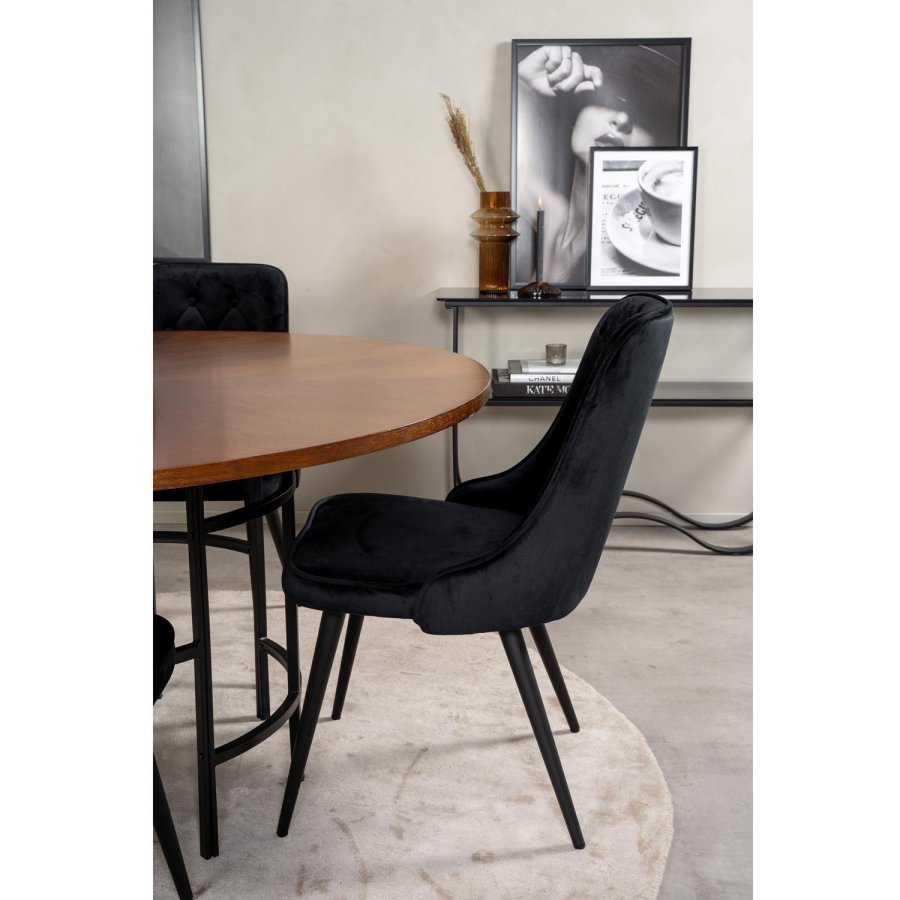 VENTURE DESIGN Copenhagen spisebordsst, m. 4 stole - brun finer/sort metal og sort fljl/sort metal