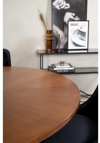 VENTURE DESIGN Copenhagen spisebordsst, m. 4 stole - brun finer/sort metal og sort fljl/sort metal