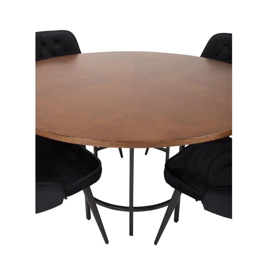 VENTURE DESIGN Copenhagen spisebordsst, m. 4 stole - brun finer/sort metal og sort fljl/sort metal