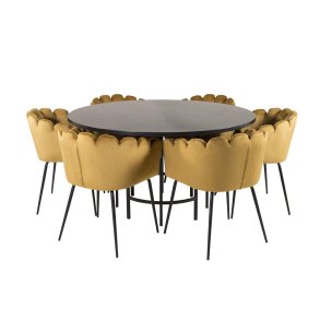 VENTURE DESIGN Copenhagen spisebordsst, m. 4 stole - sort finer/sort metal og gul fljl/sort metal