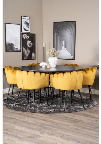 VENTURE DESIGN Copenhagen spisebordsst, m. 4 stole - sort finer/sort metal og gul fljl/sort metal