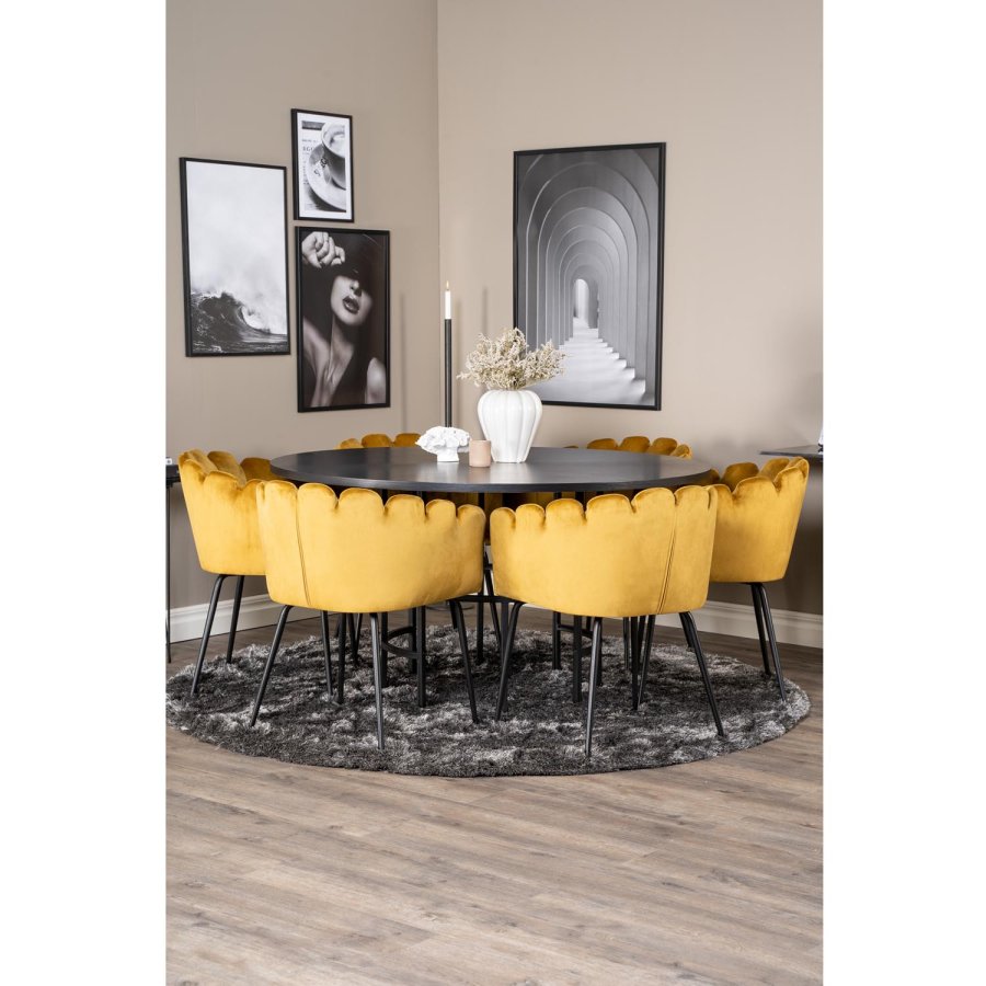 VENTURE DESIGN Copenhagen spisebordsst, m. 4 stole - sort finer/sort metal og gul fljl/sort metal